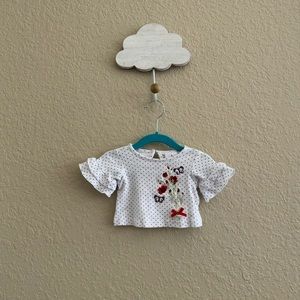 EUC - Laura Ashley White Polka Dot Long Sleeve Tee with Floral Design